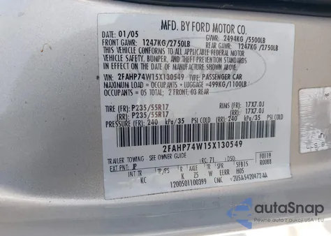 2005 Ford Crown Victoria Lx/Lx Sport из США, поврежденный, VIN 2FAHP74W15X130549